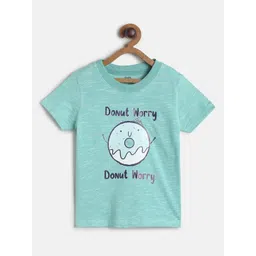 MINI KLUB Boys Sea Green  Black Typography Printed Cotton Pure Cotton T-shirt-picture-43