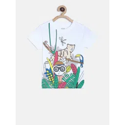 MINI KLUB Boys White  Green Printed Round Neck Pure Cotton T-shirt-picture-45