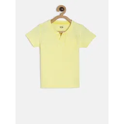 MINI KLUB Boys Yellow Solid Henley Neck Pure Cotton T-shirt-picture-10
