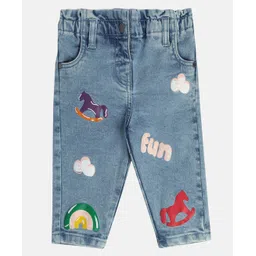 MINI KLUB Cotton Denim Rocking Horse & Fun Text Printed Jeans - Blue-picture-18