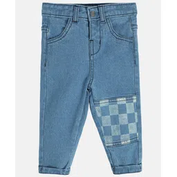 MINI KLUB Cotton Full Length Checked Woven Denim Jeans - Blue-picture-22