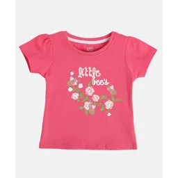 MINI KLUB Cotton Half Sleeves Floral & Typography Printed Top - Pink-picture-20