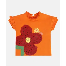 MINI KLUB Cotton Half Sleeves Floral Printed Top - Orange-picture-15