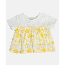 MINI KLUB Cotton Half Sleeves Floral Printed Top - White-picture-18