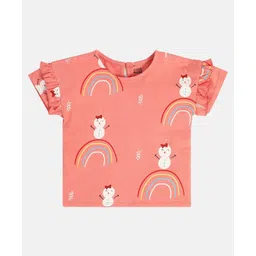 MINI KLUB Cotton Half Sleeves Rainbow & Snow Man Printed Top - Pink-picture-19