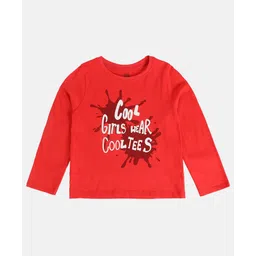 MINI KLUB Cotton Knit Full Sleeves Cool Girls Wear Cool Tees Text Printed Top - Red-picture-14