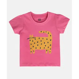 MINI KLUB Cotton Knit Half Sleeves Cat Printed Top - Pink-picture-10