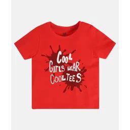 MINI KLUB Cotton Knit Half Sleeves Cool Girls Wear Cool Tees Text Printed Top - Red-picture-15