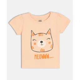 MINI KLUB Cotton Knit Half Sleeves Kitten Printed Top - Pink-picture-20