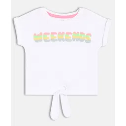 MINI KLUB Cotton Knit Half Sleeves Weekends Text Puff Printed Top - White-picture-13