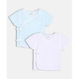 MINI KLUB Cotton Knit Pack Of 2 Half Sleeves Striped & Checked Jhablas - Blue & White-picture-27