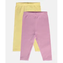 MINI KLUB Cotton Pack Of 2 Solid Leggings - Yellow & Purple-picture-14