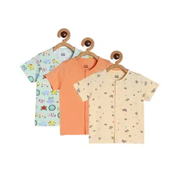 MINI KLUB Cotton Pack Of 3 Half Sleeves Animal Face & Patch Detailed Vests - White Green & Coral-picture-33