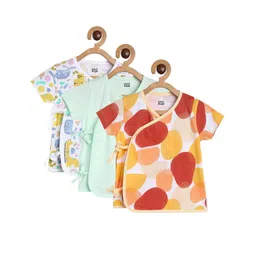 MINI KLUB Cotton Pack Of 3 Half Sleeves Animals & Abstract Printed Jhablas - Coral & Blue-picture-29
