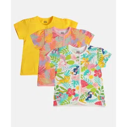 MINI KLUB Cotton Pack Of 3 Half Sleeves Baby Animals & Birds Printed Jhablas - Yellow & Multi Colour-picture-31
