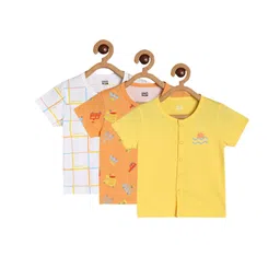 MINI KLUB Cotton Pack Of 3 Half Sleeves Checked & Sun Printed Jhablas - Orange Yellow & White-picture-16