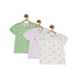 MINI KLUB Cotton Pack Of 3 Half Sleeves Cup Cake & Baby Animals Printed Jhablas - Green & Off White-picture-28
