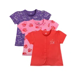 MINI KLUB Cotton Pack Of 3 Half Sleeves Dolphins & Lady Bugs Printed Jhablas - Violet Pink & Peach-picture-37