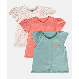 MINI KLUB Cotton Pack Of 3 Half Sleeves Floral Printed Jhablas - Pink Blue & White-picture-32