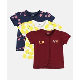 MINI KLUB Cotton Pack Of 3 Half Sleeves Love Text & Lemons Printed Jhablas - Navy Blue White & Maroon-picture-25
