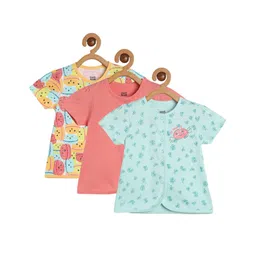 MINI KLUB Cotton Pack Of 3 Half Sleeves Macaroons & Toffy Printed Jhablas - Pink Blue & Multi Colour-picture-24