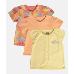 MINI KLUB Cotton Pack Of 3 Half Sleeves Solid & Leaves Printed Jhablas - Orange Yellow & Peach-picture-35
