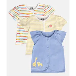 MINI KLUB Cotton Pack Of 3 Half Sleeves Striped & Animal Printed Jhablas - Blue & White-picture-34