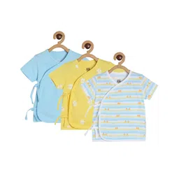 MINI KLUB Cotton Pack Of 3 Half Sleeves Striped & Cars Printed Jhablas - Blue Yellow & White-picture-27