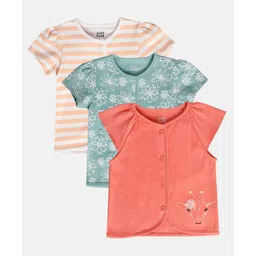 MINI KLUB Cotton Pack Of 3 Half Sleeves Striped & Floral Printed Jhablas - Pink Blue & White-picture-30