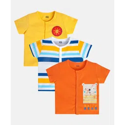MINI KLUB Cotton Pack Of 3 Half Sleeves Striped & Teddy Bear Printed Vests - White Yellow & Orange-picture-41