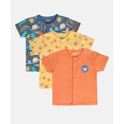 MINI KLUB Cotton Pack Of 3 Half Sleeves Sun & Ice Cream Printed Vests - Blue Yellow & Orange image 1