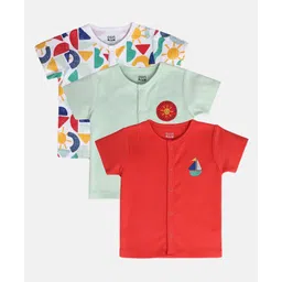 MINI KLUB Cotton Pack Of 3 Half Sleeves Sun Patch Detailed & Sail Boat Embroidered Vests - Blue Red & White-picture-10