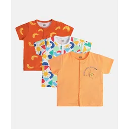 MINI KLUB Cotton Pack Of 3 Half Sleeves Sun Printed Jhablas - Red White & Orange-picture-14