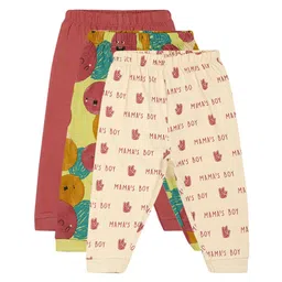 MINI KLUB Cotton Pack Of 3 Mamas Boy Text Printed & Solid Pants - Multi Colour-picture-14