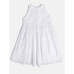 MINI KLUB Floral Embroidered Round Neck Cotton Fit & Flare Dress-picture-30