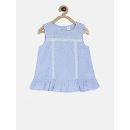 MINI KLUB Girls Blue & White Embroidered Pure Cotton Top With Lace Detailing-picture-19