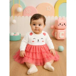 MINI KLUB Girls Cotton Full Sleeves Cartoon Printed Fit & Flare Midi Dress-picture-17