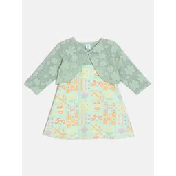 MINI KLUB Girls Floral Printed A-line Dress With Shrug-picture-23