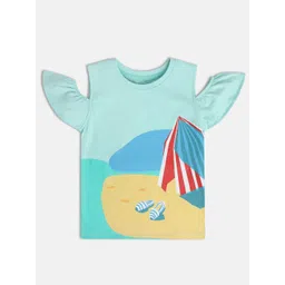 MINI KLUB Girls Graphic Printed Cold-Shoulder Sleeves Pure Cotton Top-picture-36