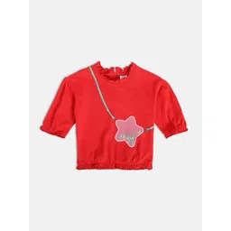 MINI KLUB Girls Graphic Printed Round Neck Short Sleeves Cotton Top-picture-35