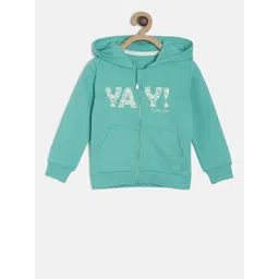 MINI KLUB Girls Green & Beige Printed Hooded Sweatshirt-picture-39