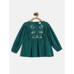 MINI KLUB Girls Green & Pink Floral Embroidered Regular Top-picture-15