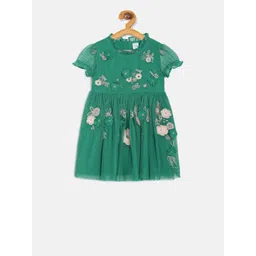 MINI KLUB Girls Green Embellished Fit and Flare Dress-picture-52