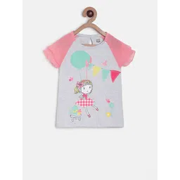 MINI KLUB Girls Grey Printed Pure Cotton Top-picture-32