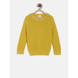 MINI KLUB Girls Mustard Yellow Self Design Pullover Sweater-picture-38