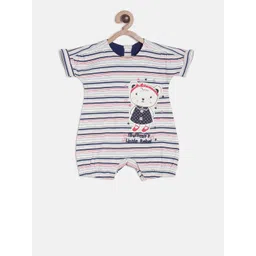 MINI KLUB Girls Off-White & Blue Striped Pure Cotton Romper-picture-22