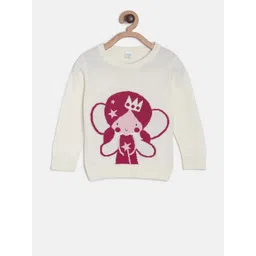 MINI KLUB Girls Off-White & Maroon Self Design Pullover Sweater-picture-26