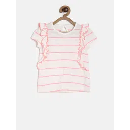 MINI KLUB Girls Off-White & Pink Striped Pure Cotton Top-picture-47