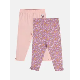 MINI KLUB Girls Pack Of 2 Floral-Printed Ankle-Length Leggings-picture-29