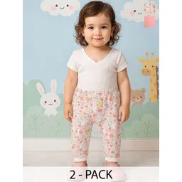MINI KLUB Girls Pack of 2 Floral Printed Mid-Rise Regular Fit Trousers-picture-17